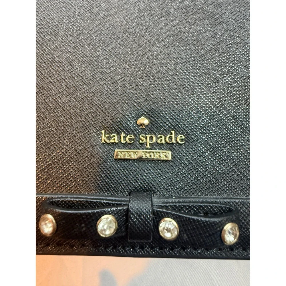 Kate Spade New York Black Saffiano Bow Studded Chain Crossbody Bag #mc